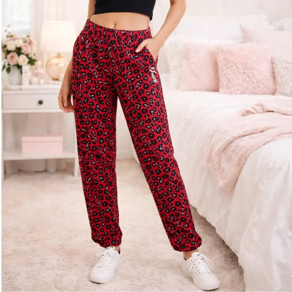 Juicy Couture Black Label Red Leopard Print Lounge Sweatpants Y2K Vibes Large